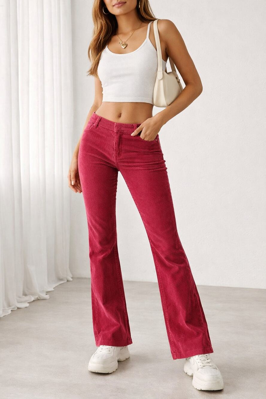 Vntg Y2K Body by Victoria Christie Low Rise Boot Cord Pants 2 (28x32) NWOT Red